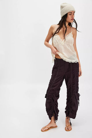 Scorpio Shirred Mid-Rise Cargo Pants in Black Coffee