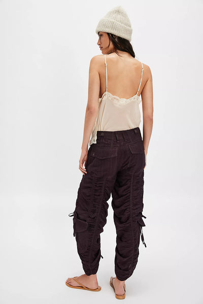 Scorpio Shirred Mid-Rise Cargo Pants in Black Coffee