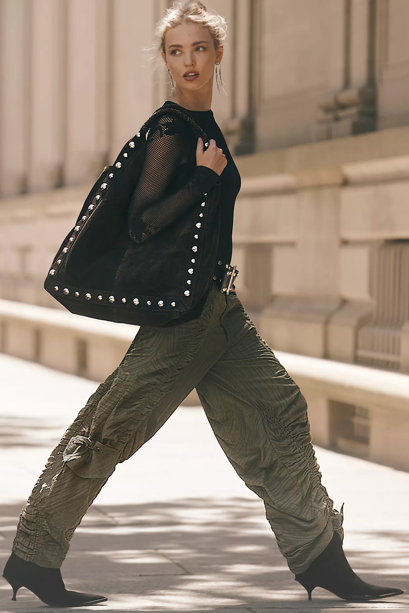 Scorpio Shirred Mid-Rise Cargo Pants in Lichen