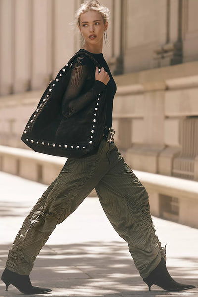 Scorpio Shirred Mid-Rise Cargo Pants in Lichen