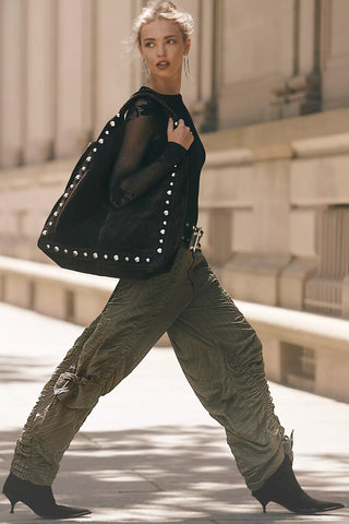 Scorpio Shirred Mid-Rise Cargo Pants in Lichen