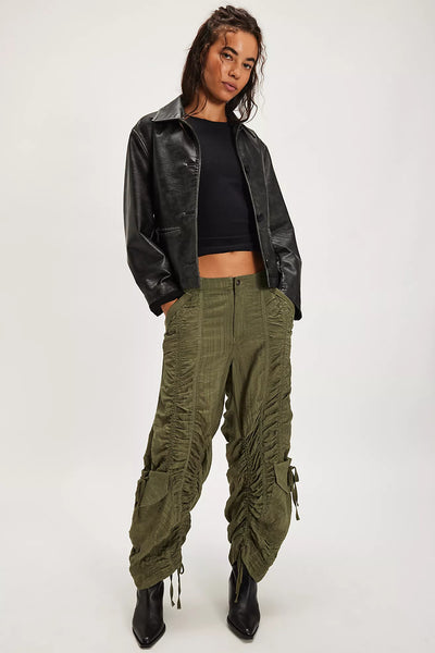 Scorpio Shirred Mid-Rise Cargo Pants in Lichen