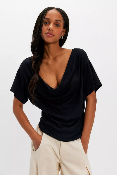 We The Free Waterfall Cowl-Neck Top in BLACK