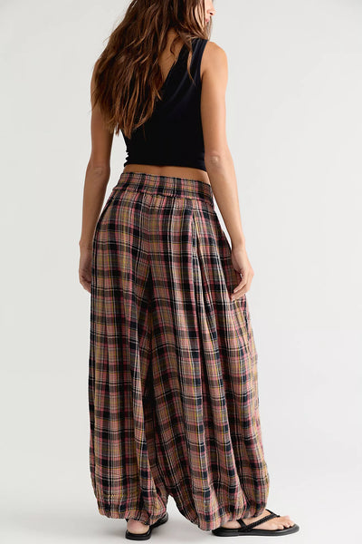 Moonflower Plaid Pull-On Balloon Pants