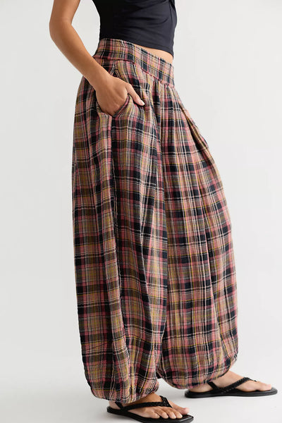 Moonflower Plaid Pull-On Balloon Pants