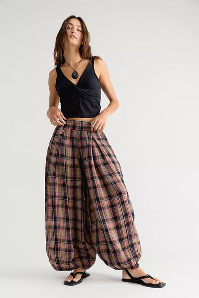 Moonflower Plaid Pull-On Balloon Pants