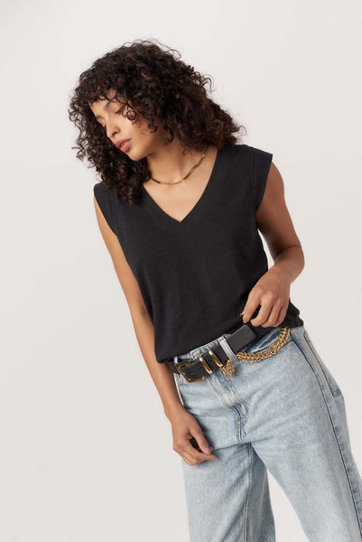 RUE V-NECK TANK - Black, White & Navy
