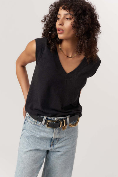 RUE V-NECK TANK - Black, White & Navy