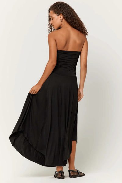 GODDESS STRAPLESS SHIRRED DRESS