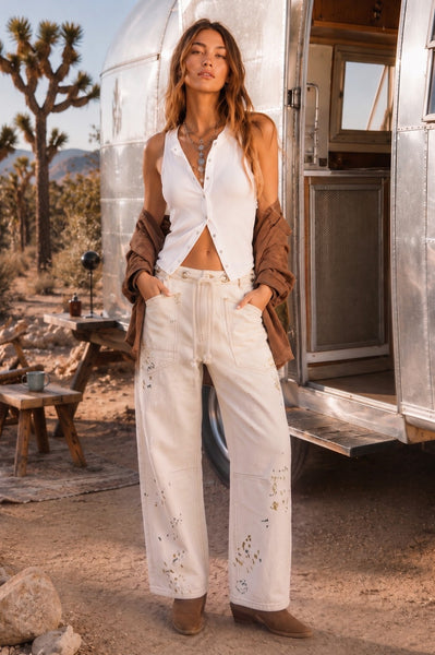 Utility Barrel Jeans With Paint Splatter