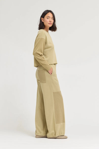 Rib And Terry Crewneck Top in Dry Sage~~FINAL SALE