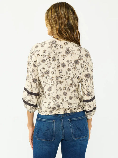 Lace-Trim 3/4 Sleeve Button-Front Top