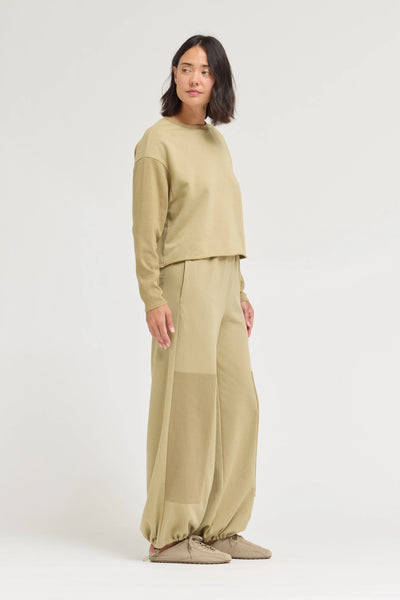 Rib And Terry Crewneck Top in Dry Sage~~FINAL SALE