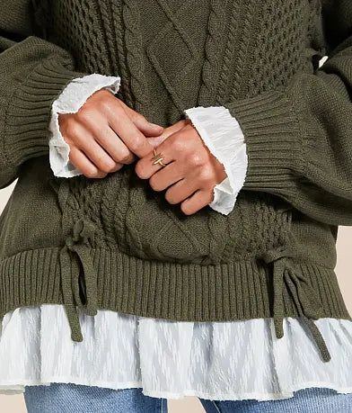 Chiffon Trim Lace-Up Sweater