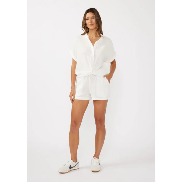 Dropped Shoulder Knot Front Button-Down Top