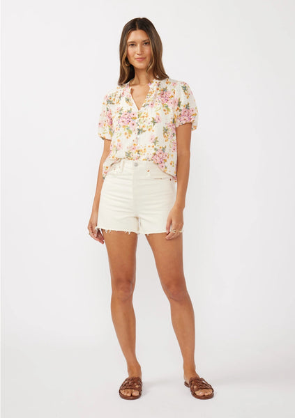 Floral Puff Sleeve Button-Down Top **SIZE S & M LEFT**
