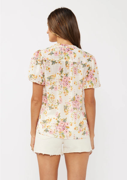 Floral Puff Sleeve Button-Down Top **SIZE S & M LEFT**