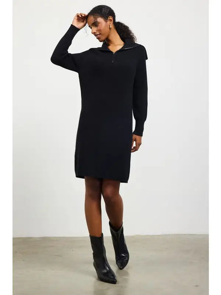 Ribbed Zip-Front Sweater Dress