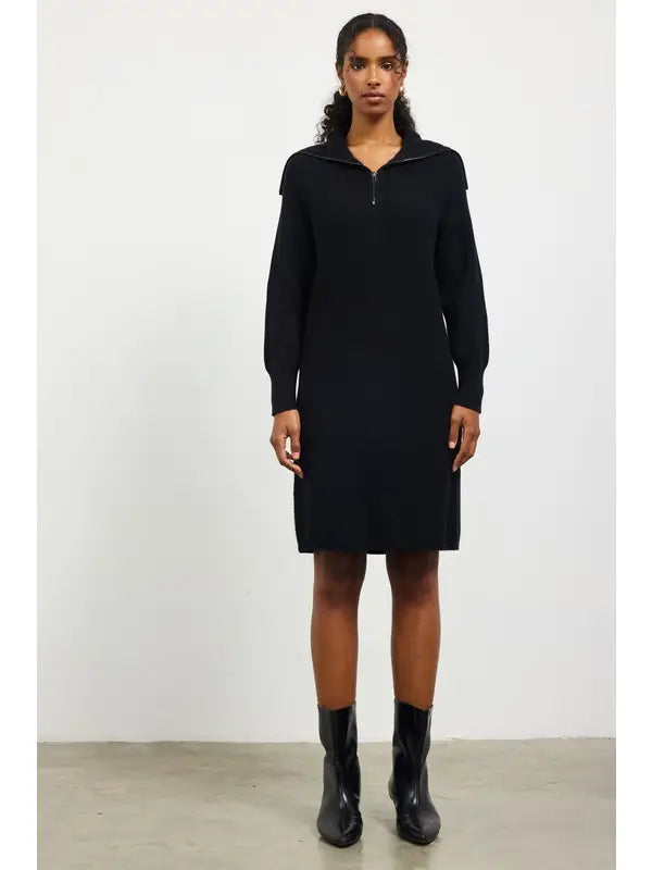 Ribbed Zip-Front Sweater Dress