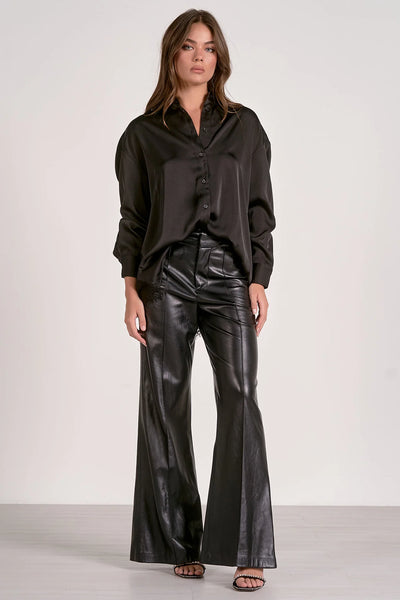 Black Satin Blouse with Lace Back