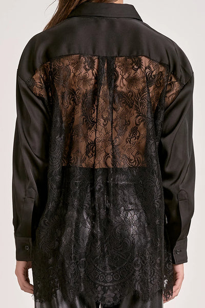 Black Satin Blouse with Lace Back