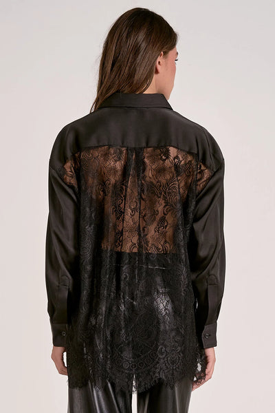 Black Satin Blouse with Lace Back