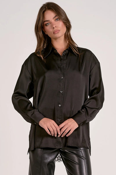 Black Satin Blouse with Lace Back