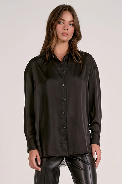 Black Satin Blouse with Lace Back