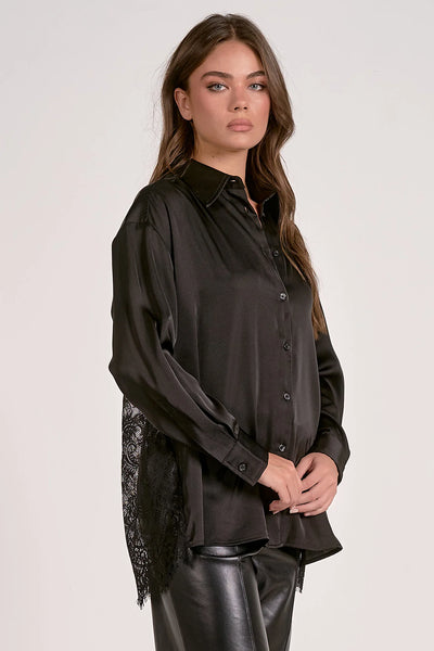 Black Satin Blouse with Lace Back