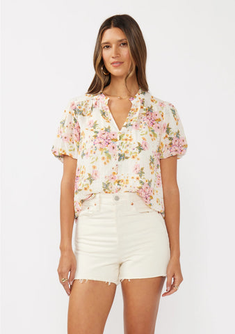 Floral Puff Sleeve Button-Down Top