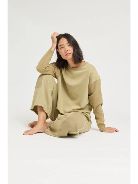 Rib And Terry Crewneck Top in Dry Sage~~FINAL SALE