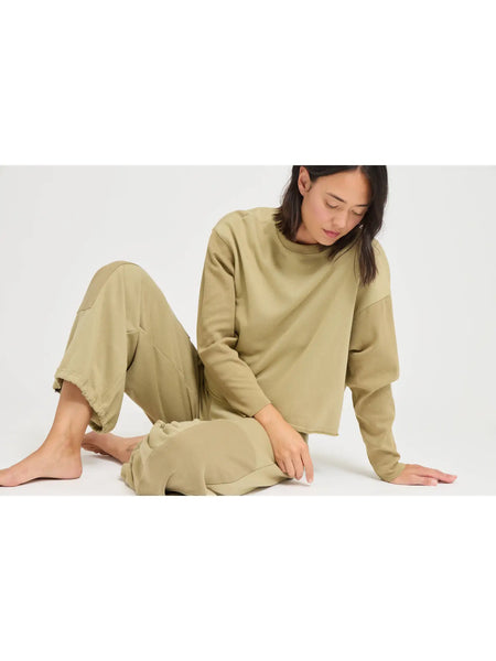 Rib And Terry Crewneck Top in Dry Sage~~FINAL SALE