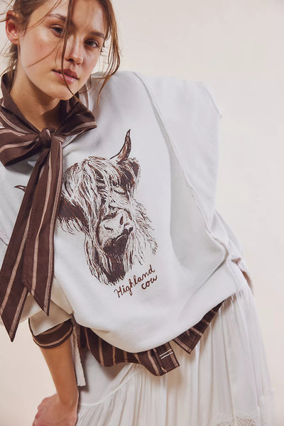We The Free Graphic Camden Pullover~~Highland Cow