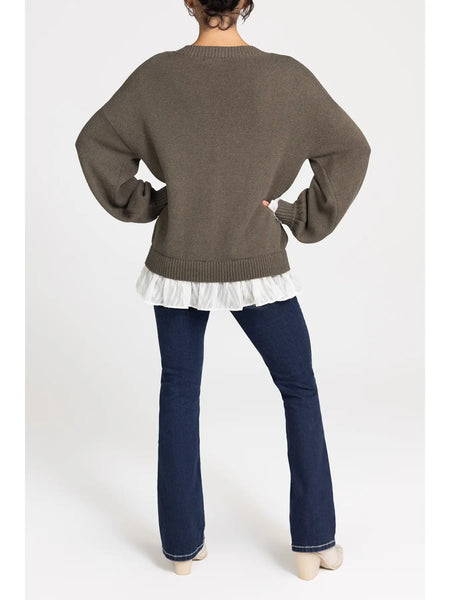 Chiffon Trim Lace-Up Sweater