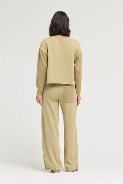 Rib And Terry Crewneck Top in Dry Sage~~FINAL SALE