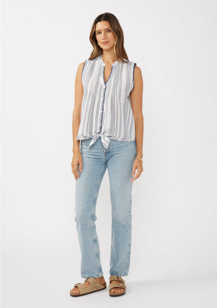 Yarn-Dyed Button-Down Tie Front Tank~~SIZE L LEFT~~FINAL SALE