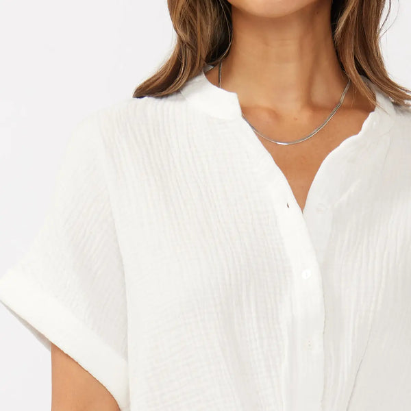 Dropped Shoulder Knot Front Button-Down Top