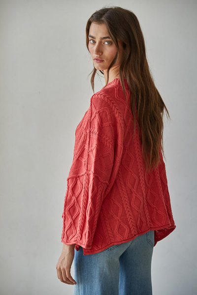 Lioness Cable Knit Sweater - DUSTY RED