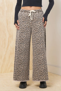 Leopard Stretch Denim Wide Leg Pant