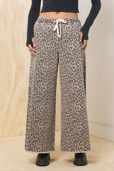 Leopard Stretch Denim Wide Leg Pant