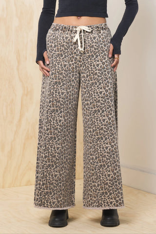 Leopard Stretch Denim Wide Leg Pant