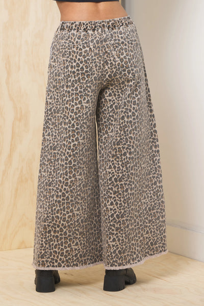 Leopard Stretch Denim Wide Leg Pant