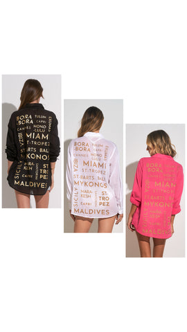 VISTA BUTTON DOWN IN Black, White & Hot Pink
