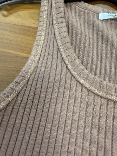 NADIA LUREX THREAD SCOOP NECK RIB TANK - ROSE TAUPE