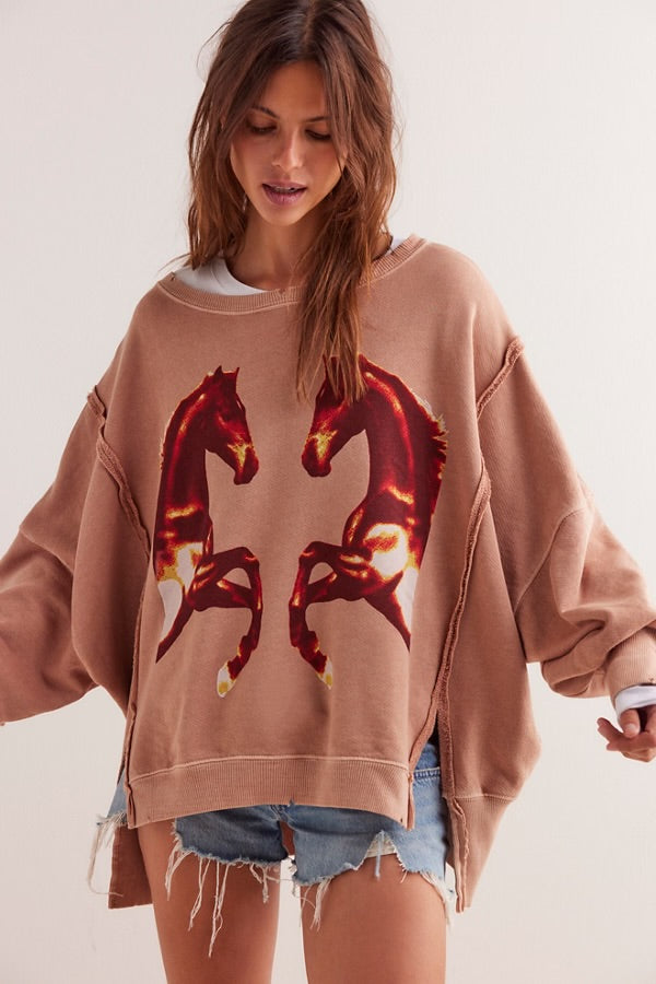 We The Free Graphic Camden Pullover~~Mirrored Horses