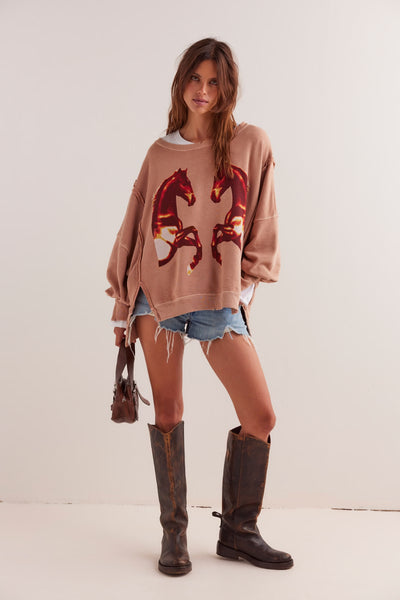 We The Free Graphic Camden Pullover~~Mirrored Horses