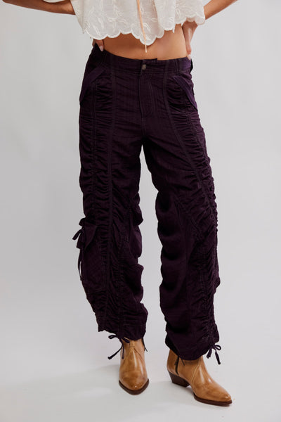 Scorpio Shirred Mid-Rise Cargo Pants in Black Coffee