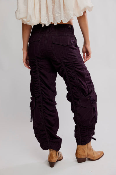 Scorpio Shirred Mid-Rise Cargo Pants in Black Coffee