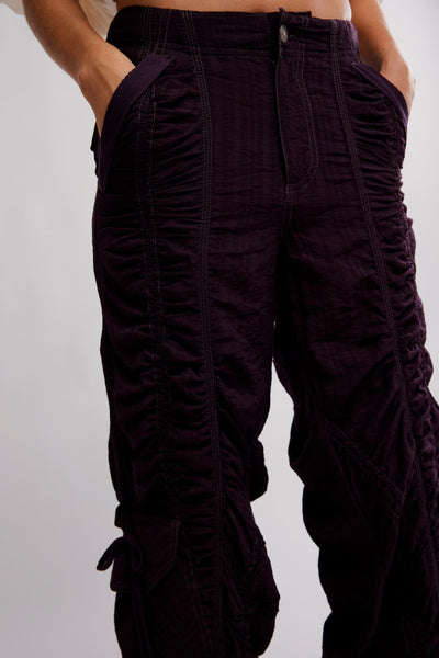 Scorpio Shirred Mid-Rise Cargo Pants in Black Coffee