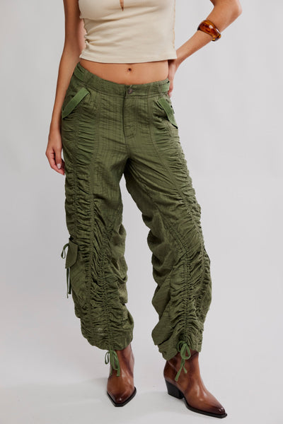 Scorpio Shirred Mid-Rise Cargo Pants in Lichen